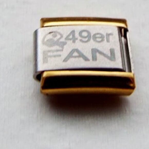 49er Fan gold edge laser 9mm stainless steel Italian charm bracelet link new - Picture 1 of 2